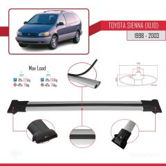Toyota Sienna (XL10) 1998-2003 Arası ile Uyumlu FLY Model Ara Atkı Tavan Barı GRİ 3 ADET BAR