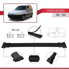 Citroen Berlingo 1996-2003 Arası ile uyumlu FLY Model Ara Atkı Tavan Barı SİYAH 4 ADET BAR