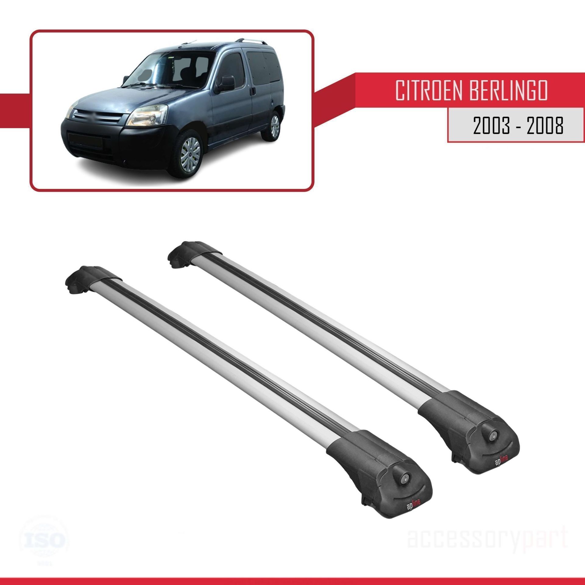 Citroen Berlingo 2003-2008 Arası ile uyumlu ACE-1 Ara Atkı Tavan Barı GRİ