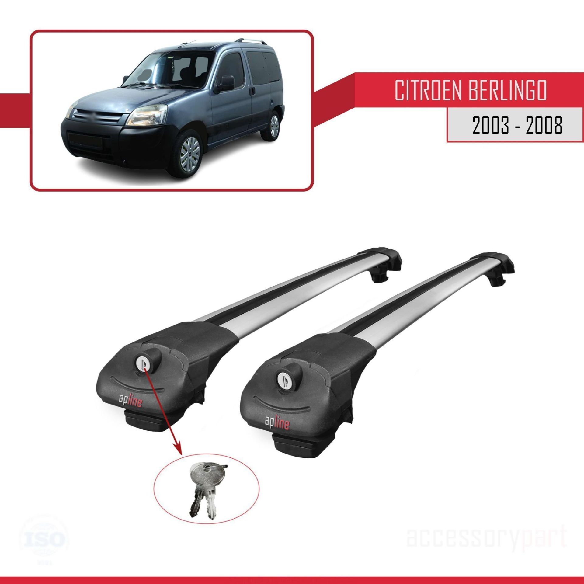 Citroen Berlingo 2003-2008 Arası ile uyumlu ACE-1 Ara Atkı Tavan Barı GRİ