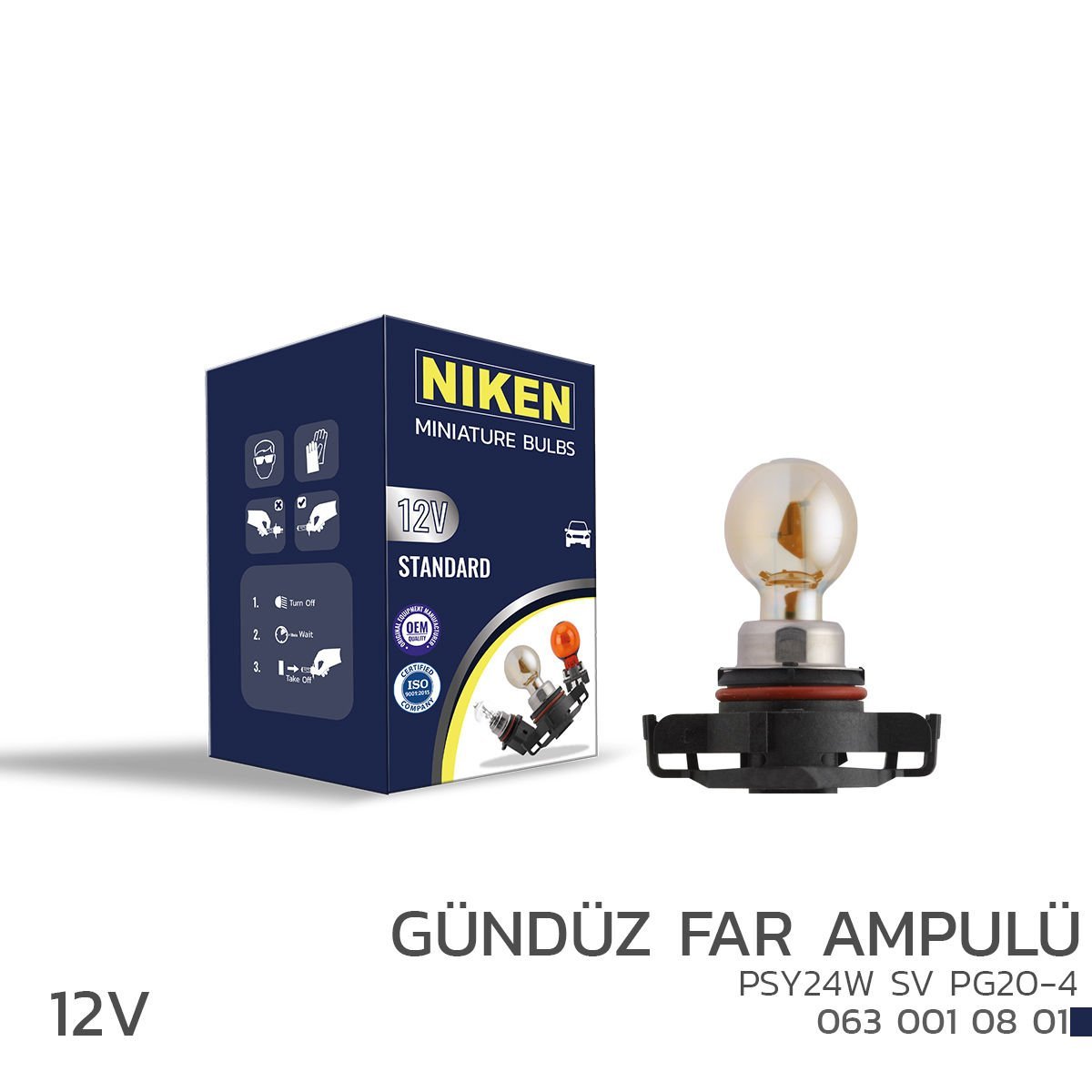 Niken 12V PSY24W Gündüz Far Ampulü (PG20-4) 10’Lu