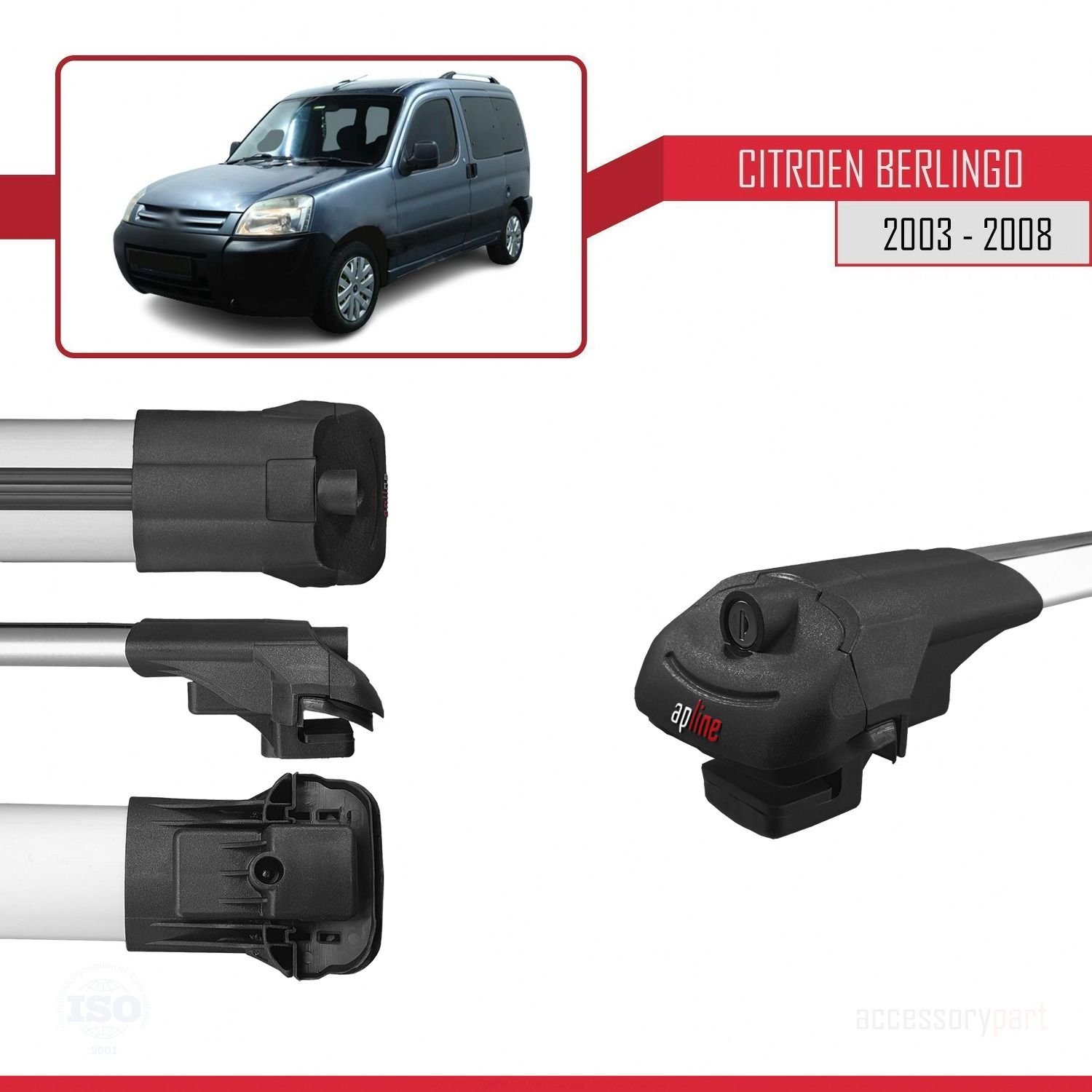 Citroen Berlingo 2003-2008 Arası ile uyumlu ACE-1 Ara Atkı Tavan Barı GRİ 4 ADET BAR