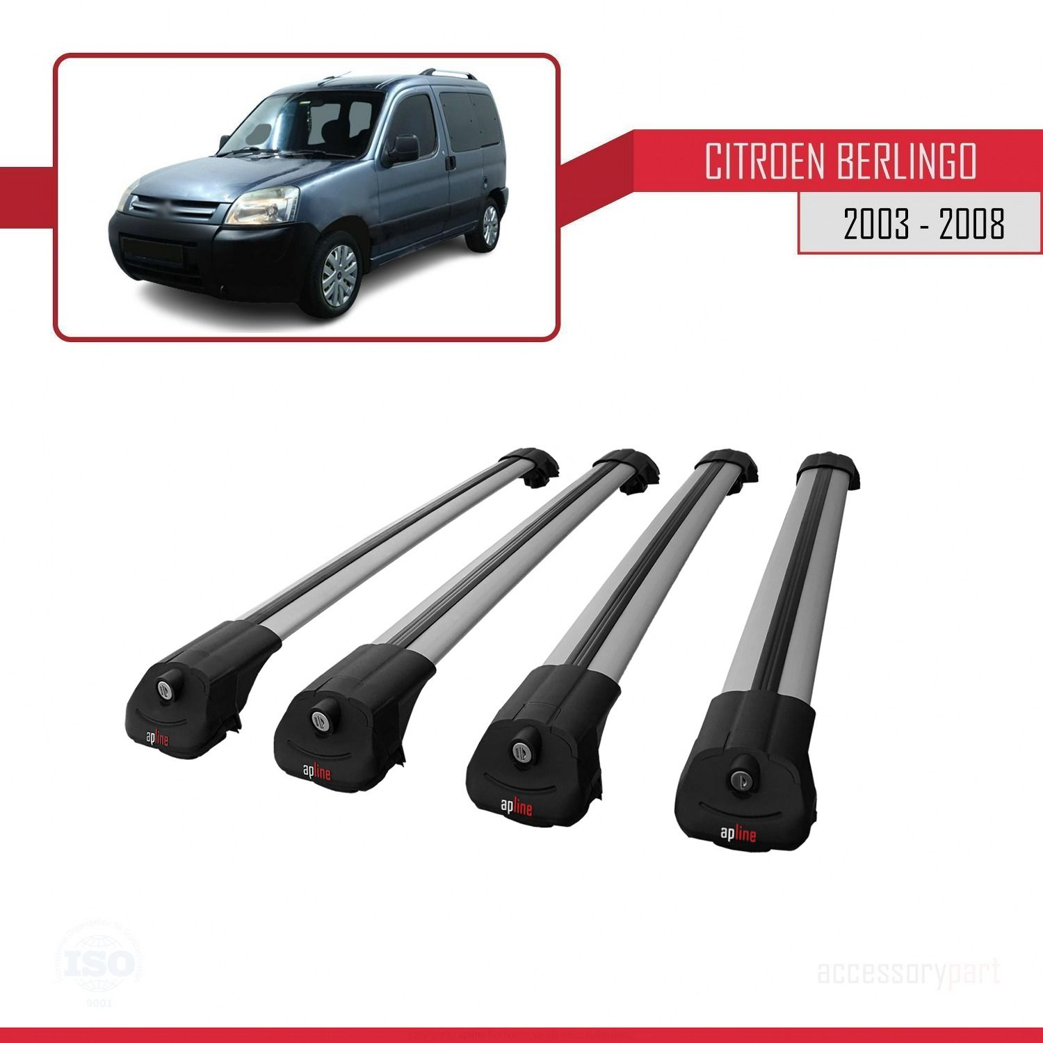 Citroen Berlingo 2003-2008 Arası ile uyumlu ACE-1 Ara Atkı Tavan Barı GRİ 4 ADET BAR