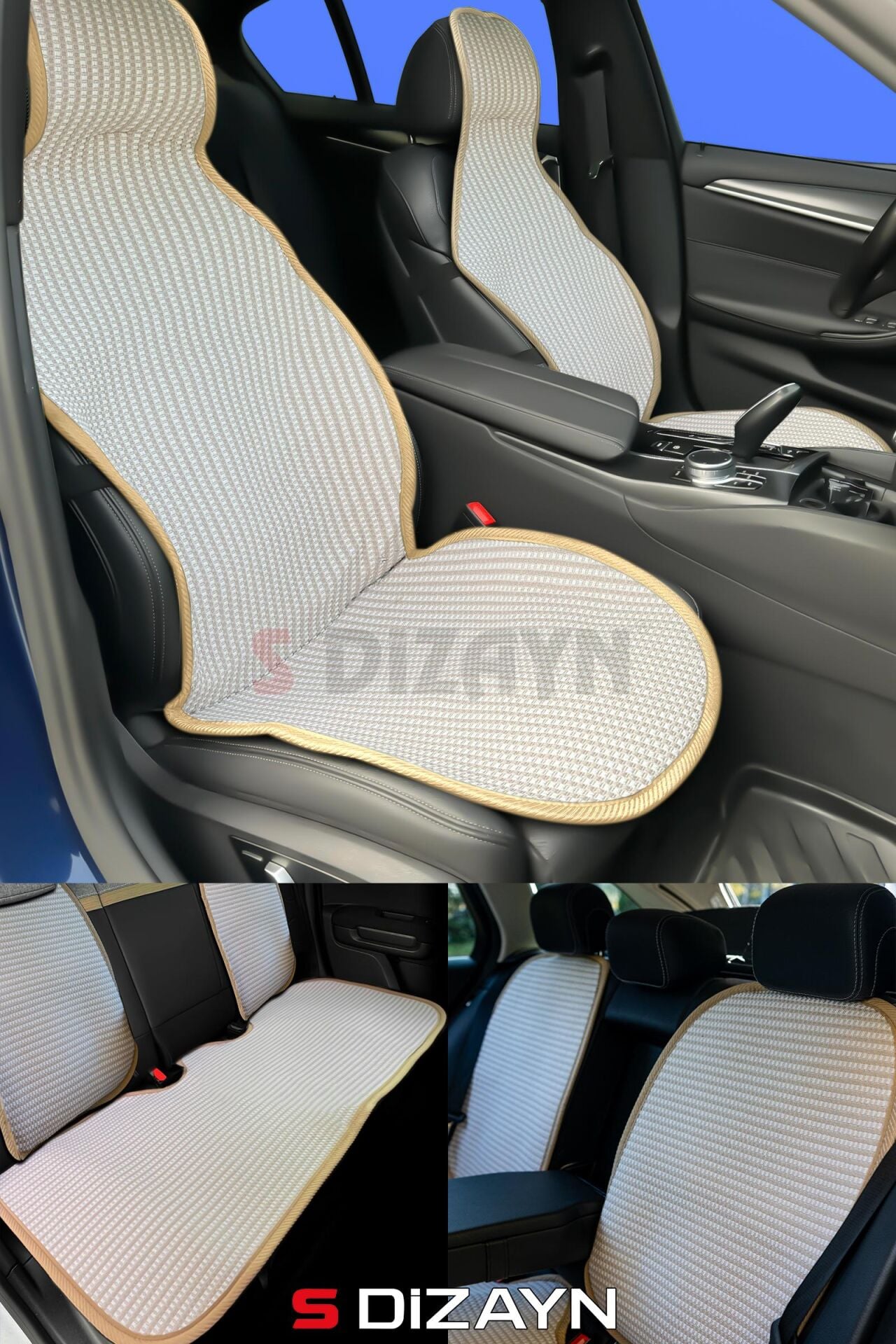 S-Dizayn Oto Koltuk Koruyucu Kılıf Set Krem Universal 2+3 Parça Ön Arka