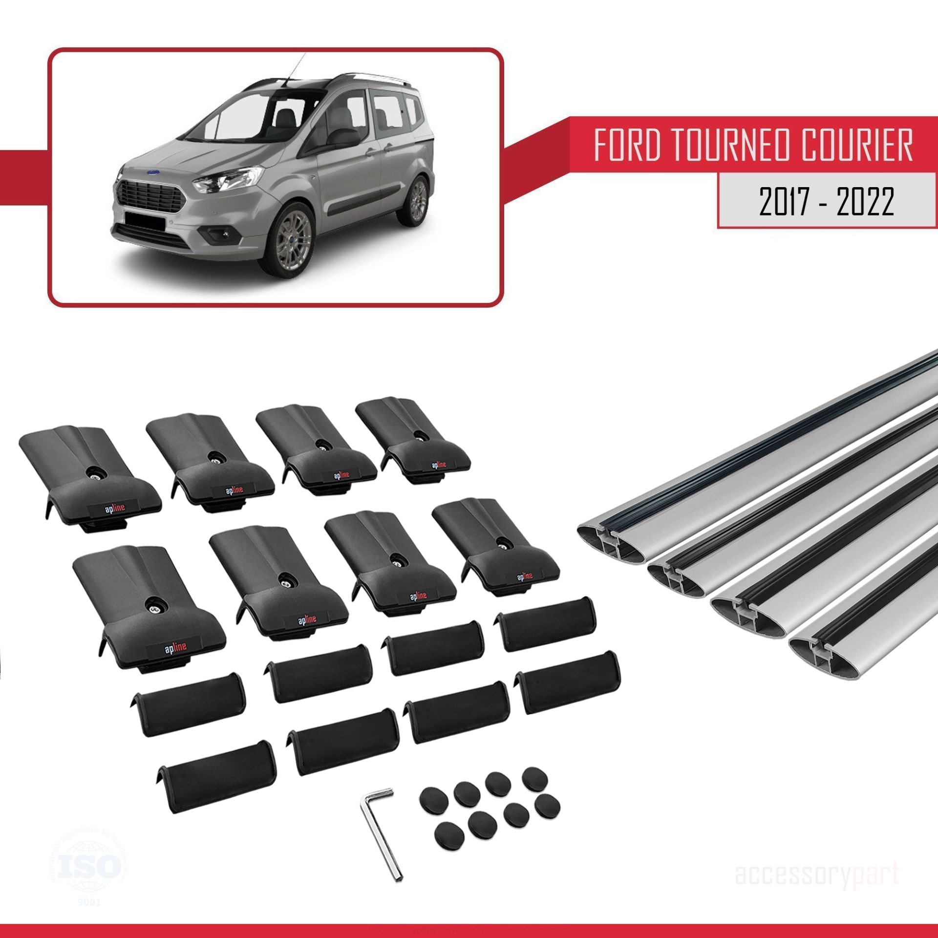 Ford Tourneo Courier 2017-2022 Arası ile uyumlu FLY Model Ara Atkı Tavan Barı GRİ 4 ADET BAR