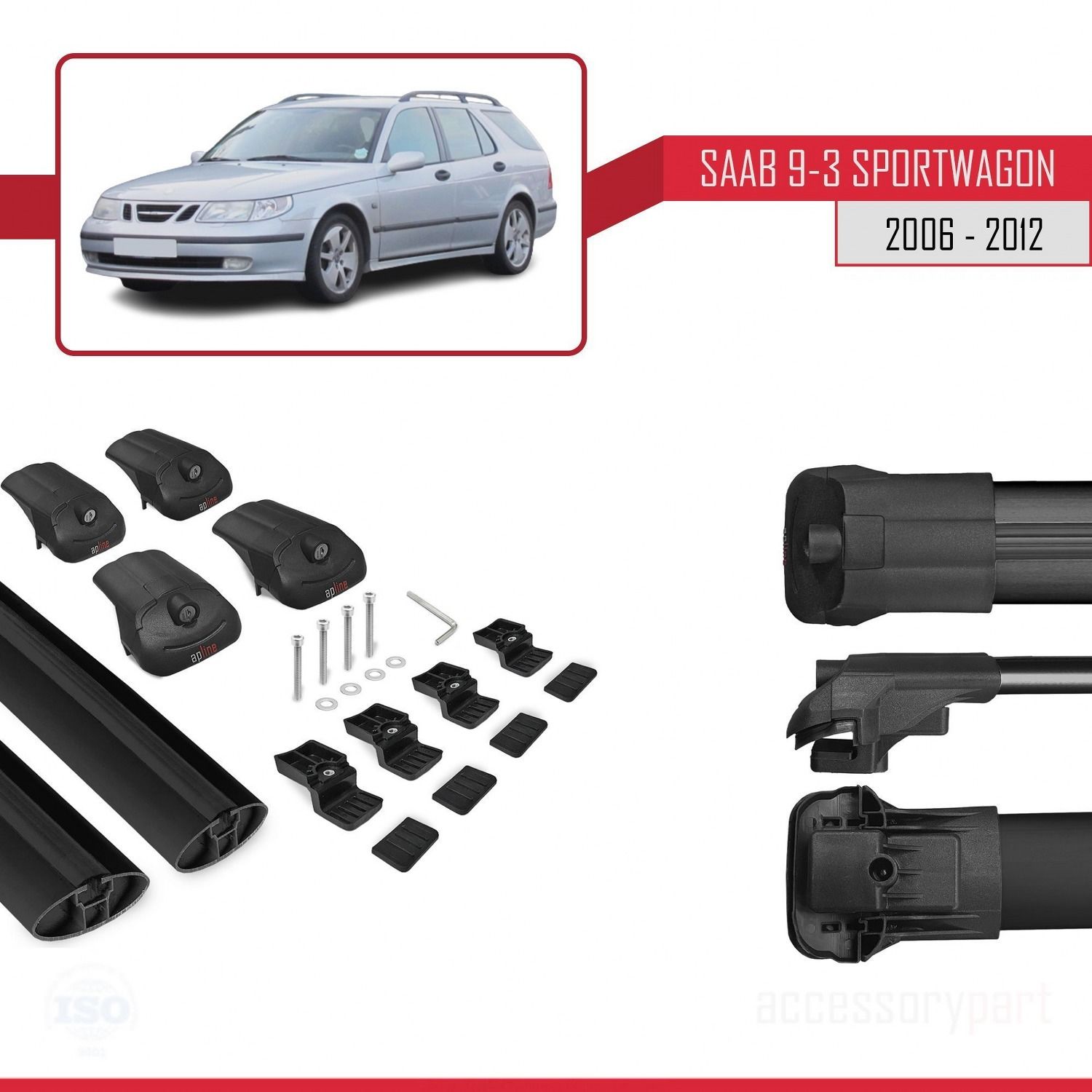 Saab 9-3 Sportwagon 2006-2012 Arası ile uyumlu ACE-1 Ara Atkı Tavan Barı SİYAH