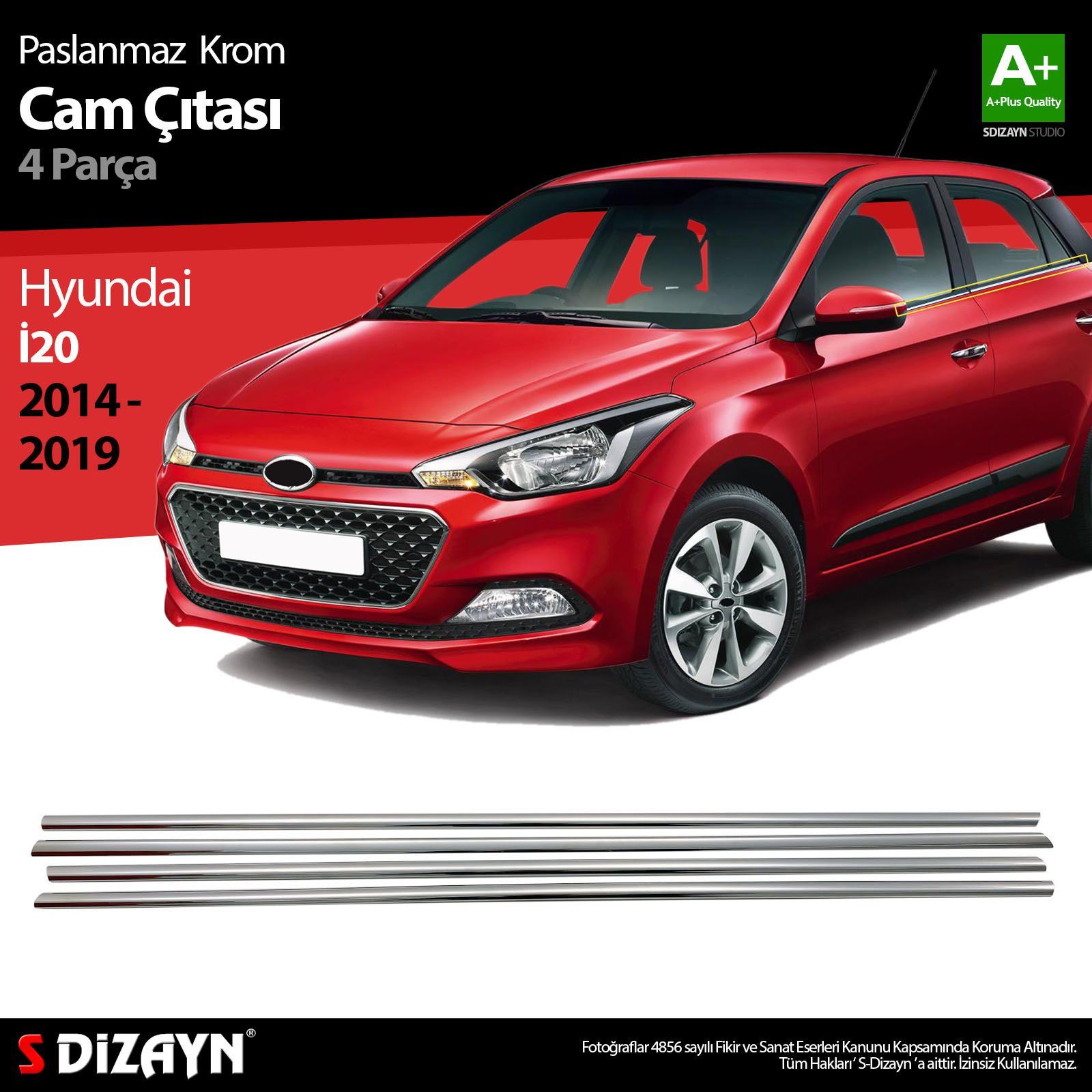 Hyundai İ20 Uyumlu Krom Cam Çıtası 4 Parça. 2014-2020