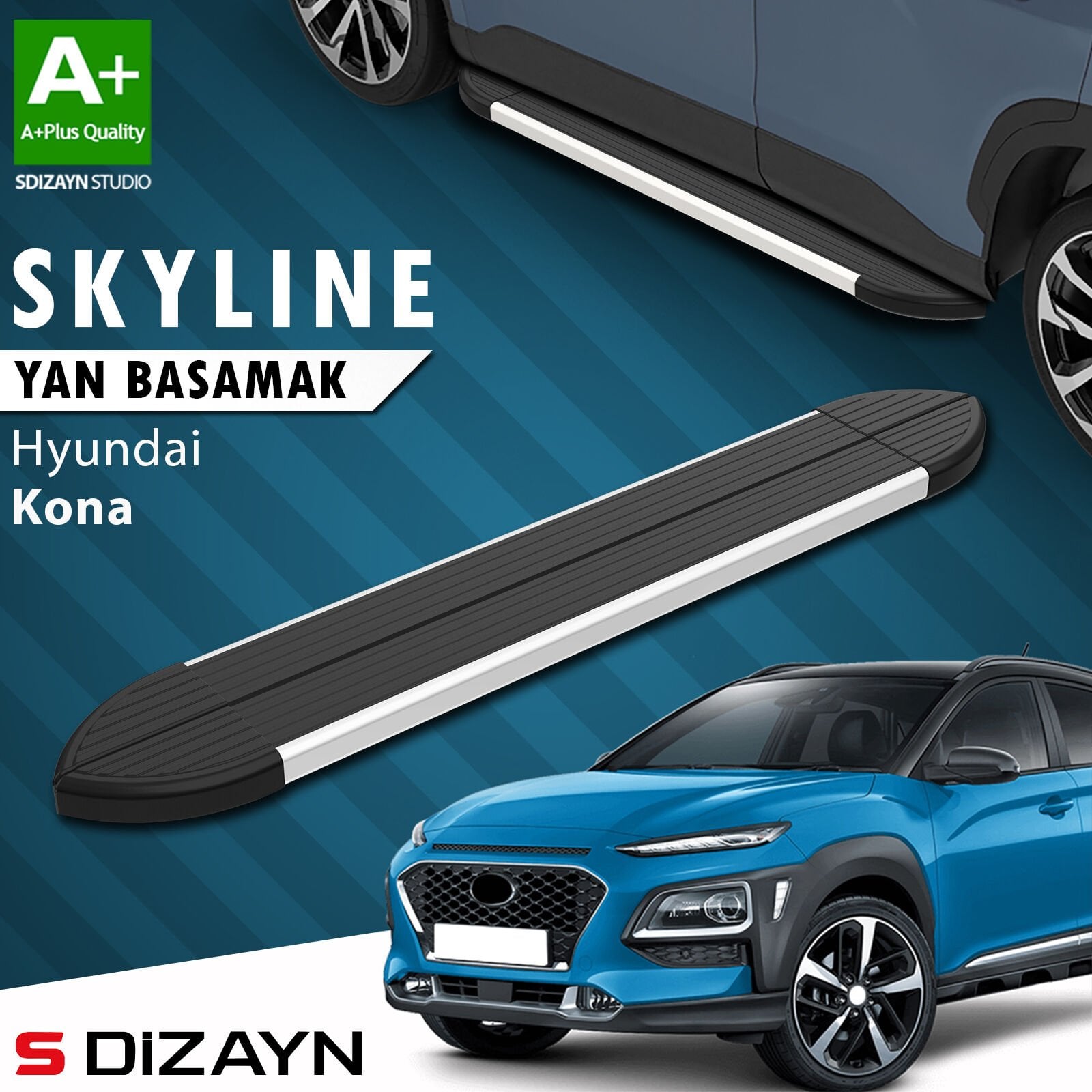 S-Dizayn Hyundai Kona Skyline Aluminyum Yan Basamak 173 Cm 2018-2023 A+ Kalite