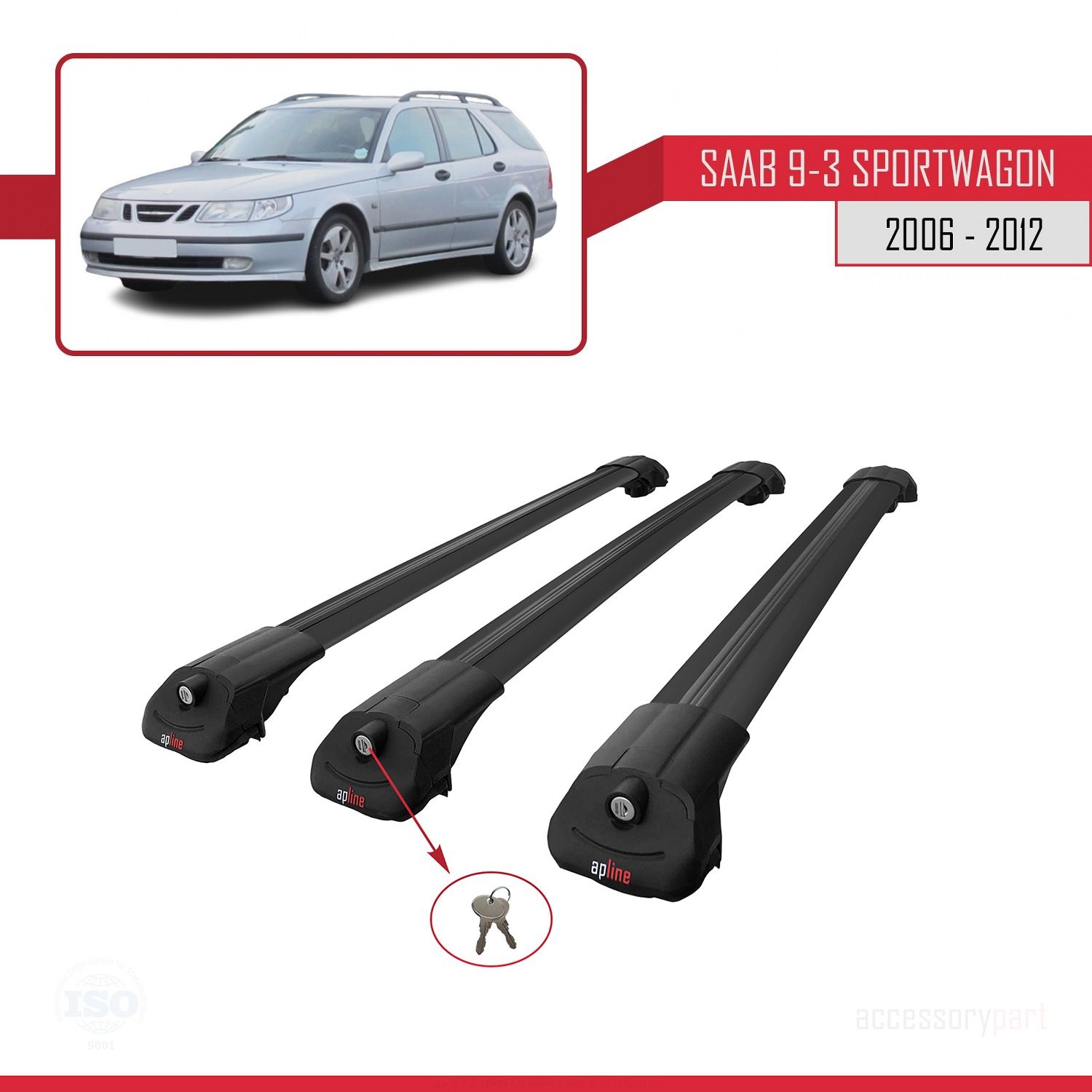 Saab 9-3 Sportwagon 2006-2012 Arası ile uyumlu ACE-1 Ara Atkı Tavan Barı SİYAH 3 ADET BAR