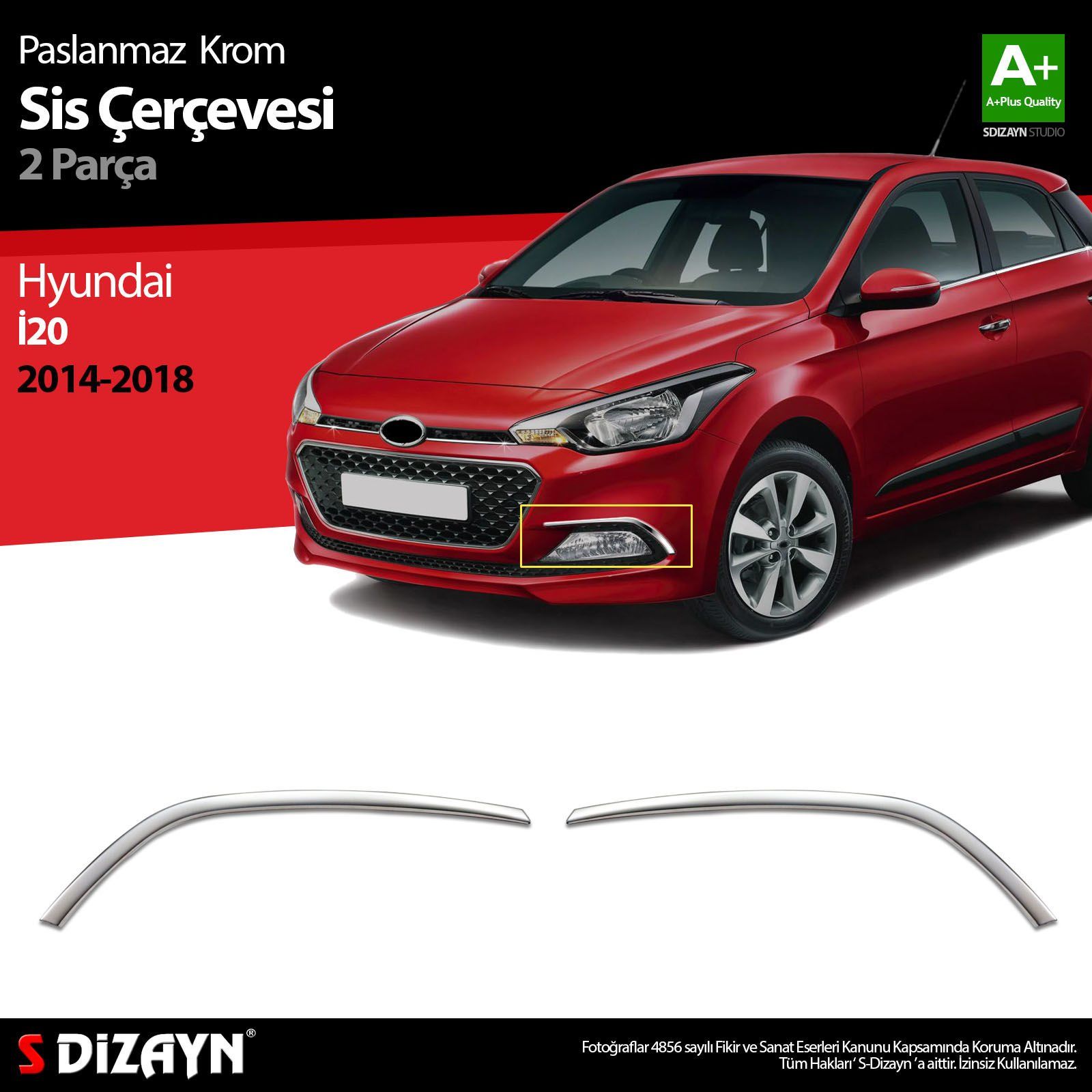 Hyundai İ20 Uyumlu Krom Sis Farı Çerçevesi 2 Parça. 2014-2018