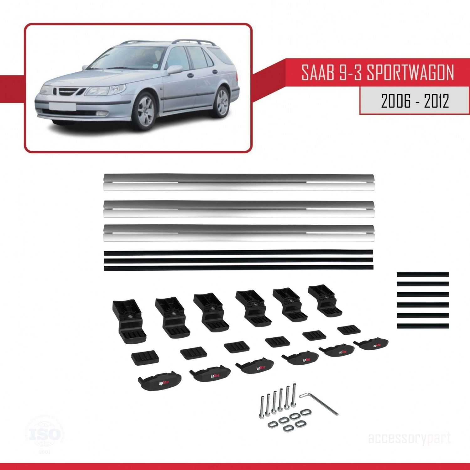 Saab 9-3 Sportwagon 2006-2012 Arası ile uyumlu Basic Model Ara Atkı Tavan Barı GRİ 3 ADET