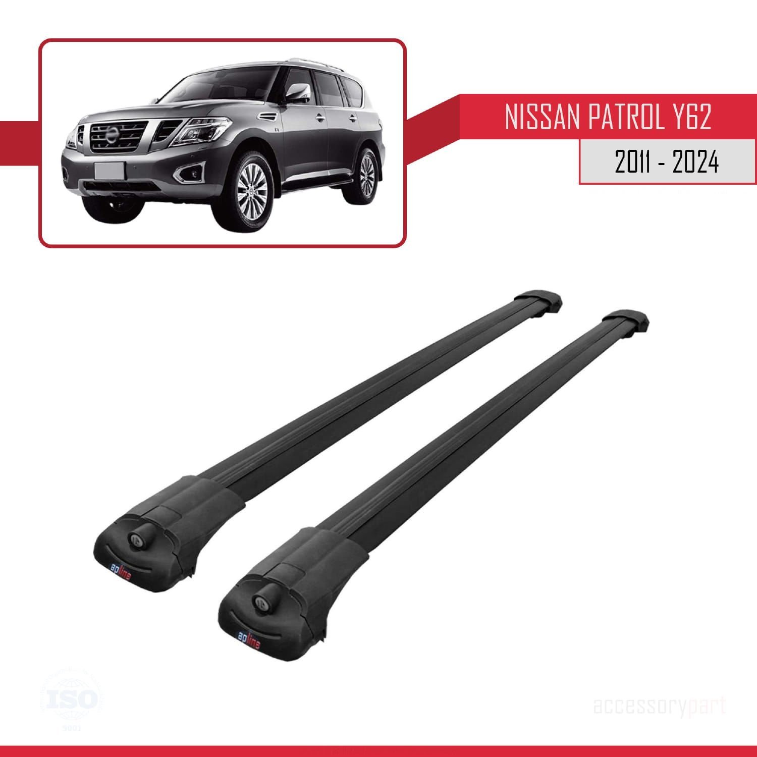 Nissan Patrol Y62 2011 ve Sonrası ile uyumlu ACE-1 Ara Atkı Tavan Barı SİYAH