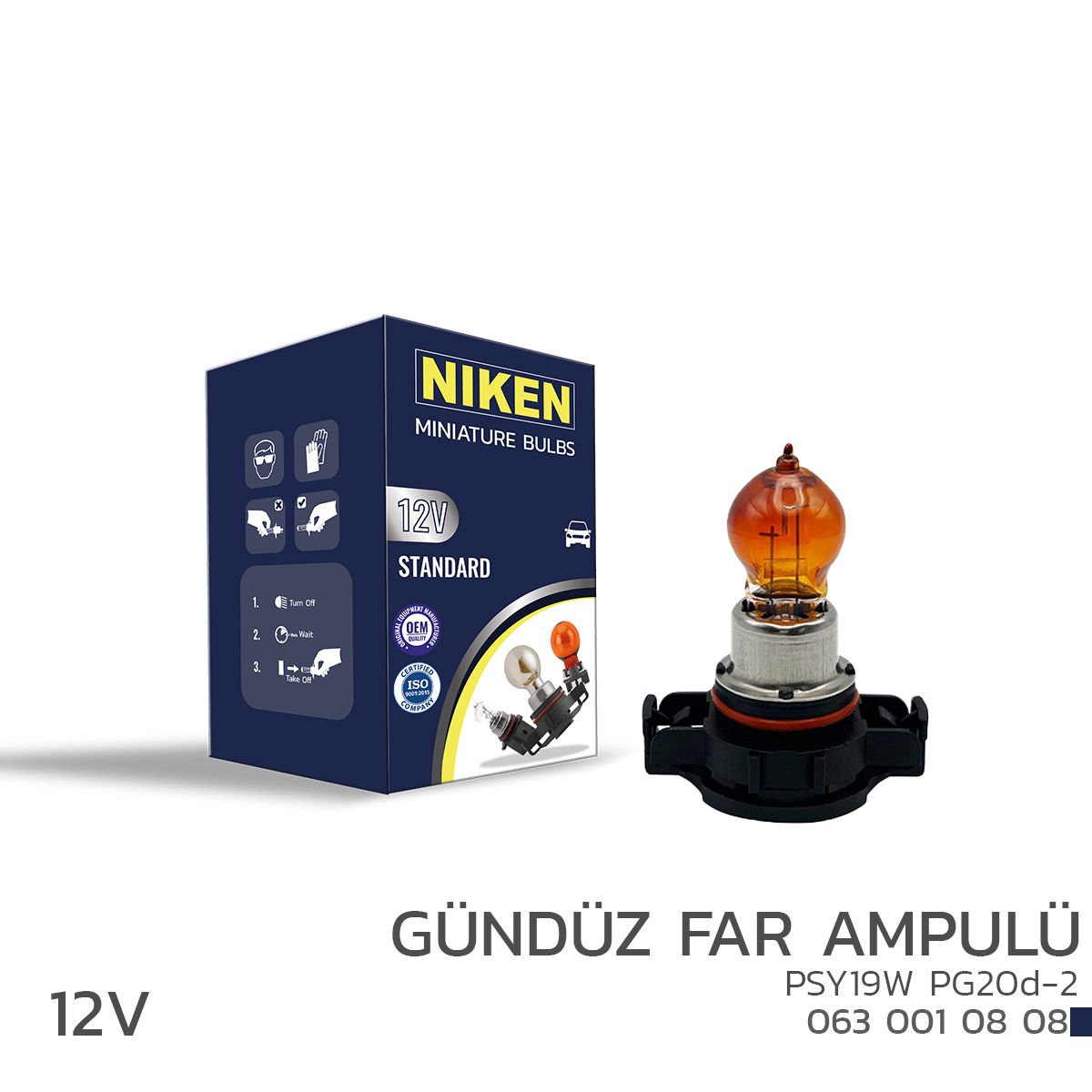 Niken 12V PSY19W Gündüz Far Ampulü (PG20d-2) AMBER 10’Lu