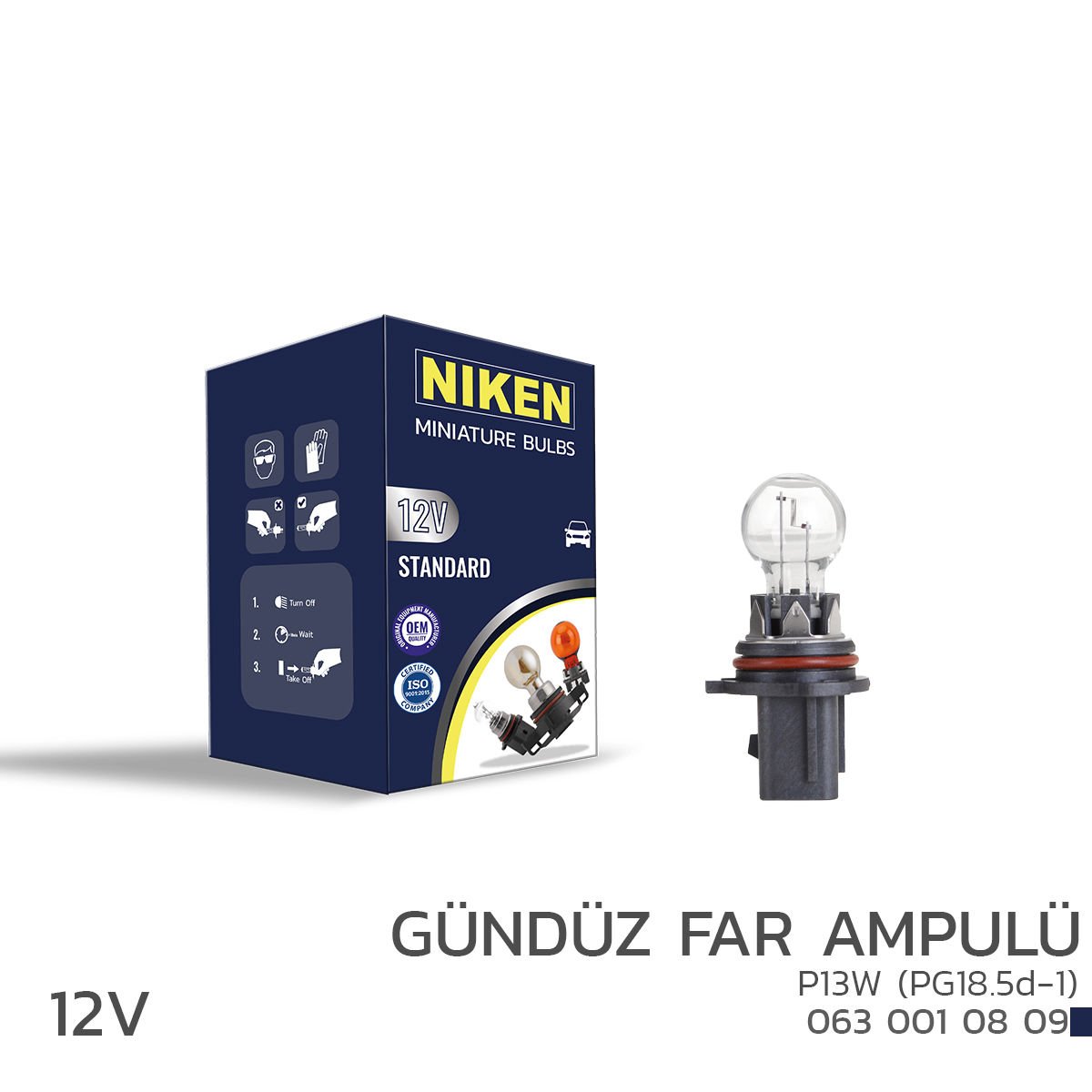 Niken 12V P13W Gündüz Far Ampulü (PG18.5d-1) 10’Lu