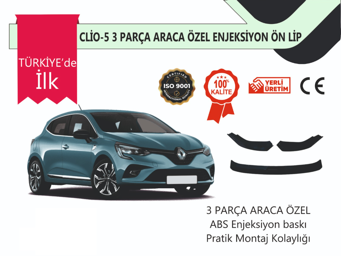 Renault Clio Uyumlu 5 Ön Tampon Eki Custom Ön Lip 3 Parça Plastik Ürün