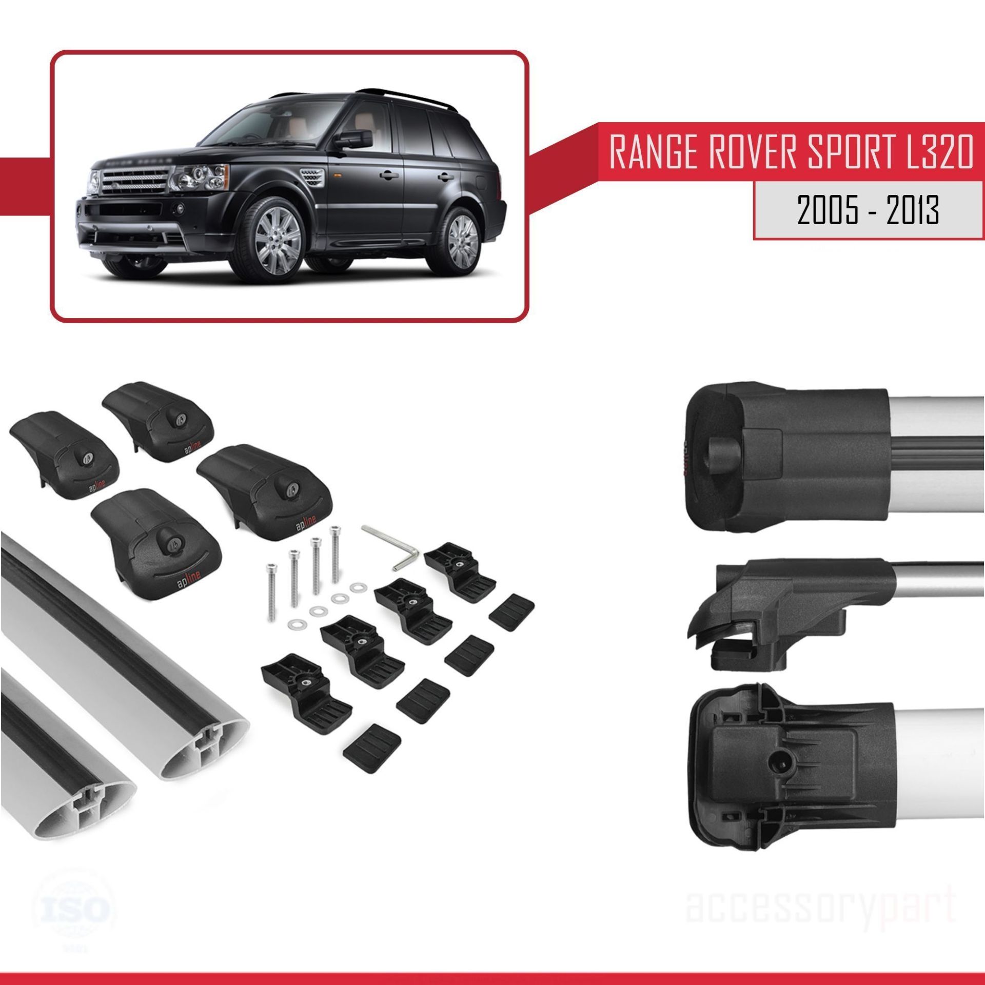 Land Rover Range Rover Sport (L320) 2005-2013 Arası ile uyumlu ACE-1 Ara Atkı Tavan Barı GRİ