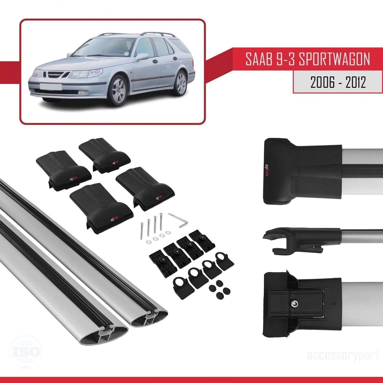 Saab 9-3 Sportwagon 2006-2012 Arası ile Uyumlu FLY Model Ara Atkı Tavan Barı GRİ