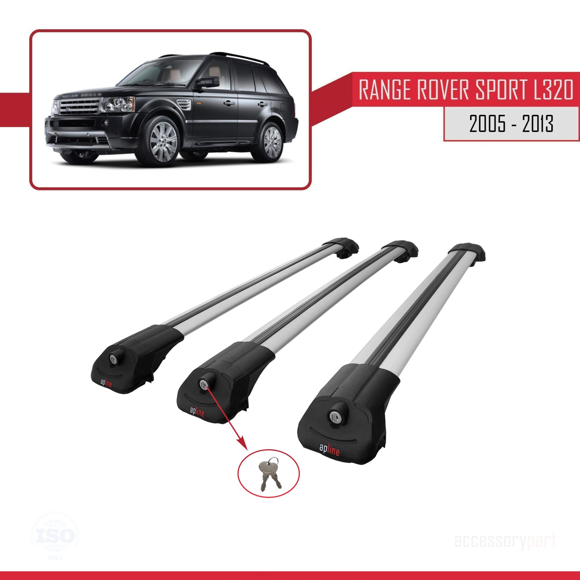 Land Rover Range Rover Sport (L320) 2005-2013 Arası ile uyumlu ACE-1 Ara Atkı Tavan Barı GRİ 3 ADET BAR