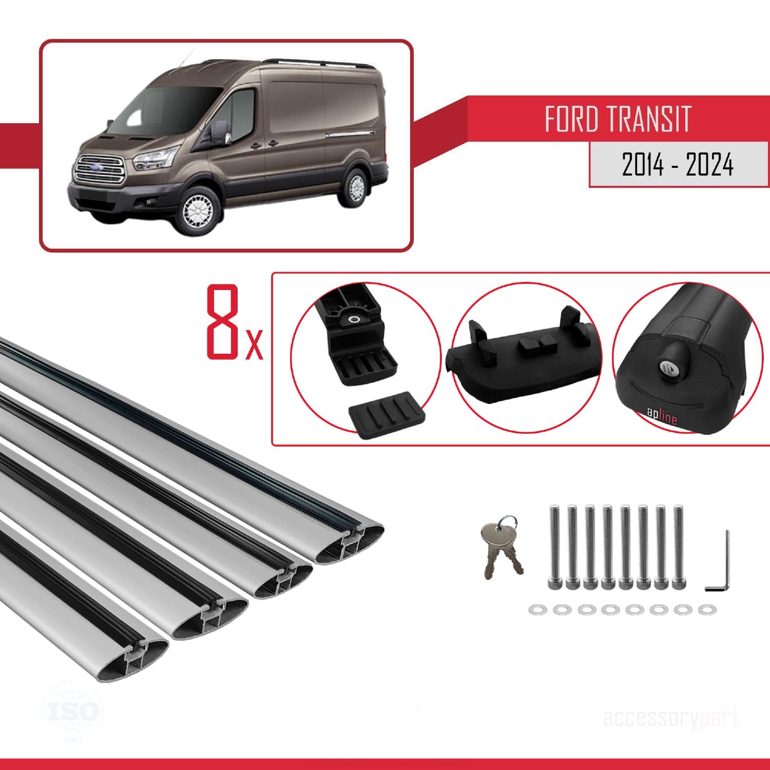 Ford Transit 2014 ve Sonrası ile uyumlu ACE-1 Ara Atkı Tavan Barı GRİ 4 ADET BAR