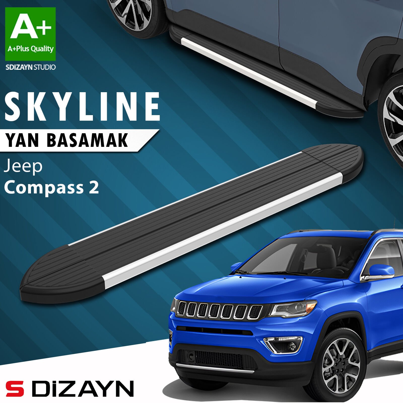 S-Dizayn Jeep Compass 2 Skyline Aluminyum Yan Basamak 173 Cm 2017 Üzeri A+ Kalite