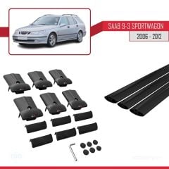 Saab 9-3 Sportwagon 2006-2012 Arası ile Uyumlu FLY Model Ara Atkı Tavan Barı SİYAH 3 ADET BAR