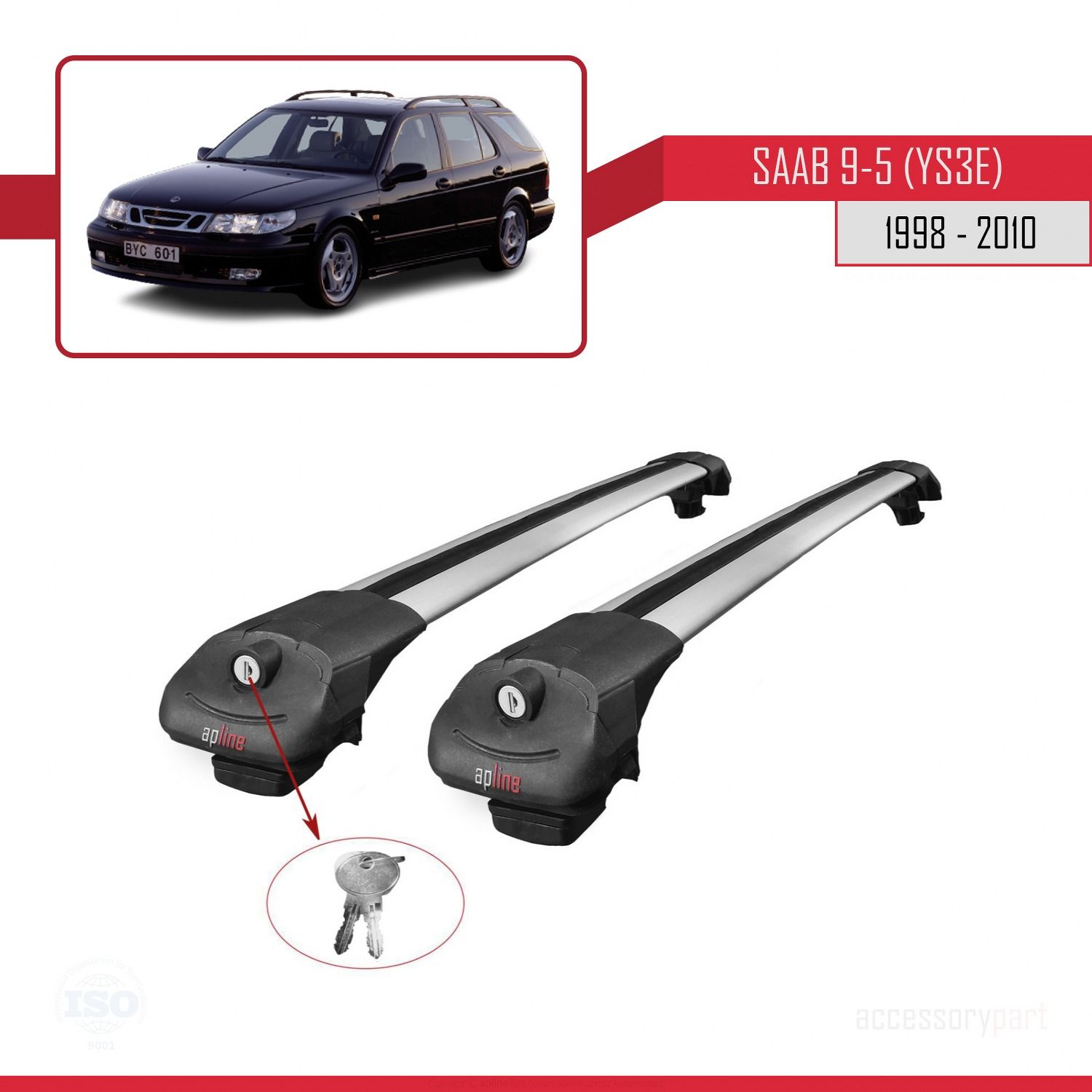 Saab 9-5 (YS3E) 1998-2010 Arası ile uyumlu ACE-1 Ara Atkı Tavan Barı GRİ