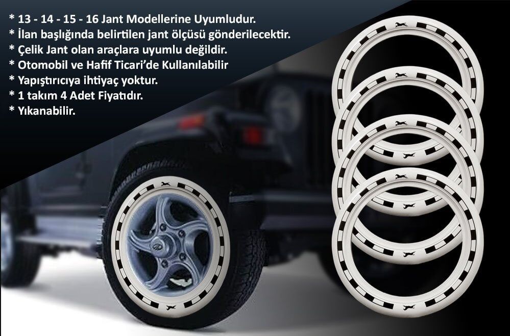 Skoda Uyumlu 16 Jant At Desenli Lastik Yanağı Beyaz Renk 1 Takım 4 Adet
