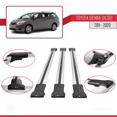 Toyota Sienna (XL30) 2011-2020 Arası ile Uyumlu FLY Model Ara Atkı Tavan Barı GRİ 3 ADET BAR