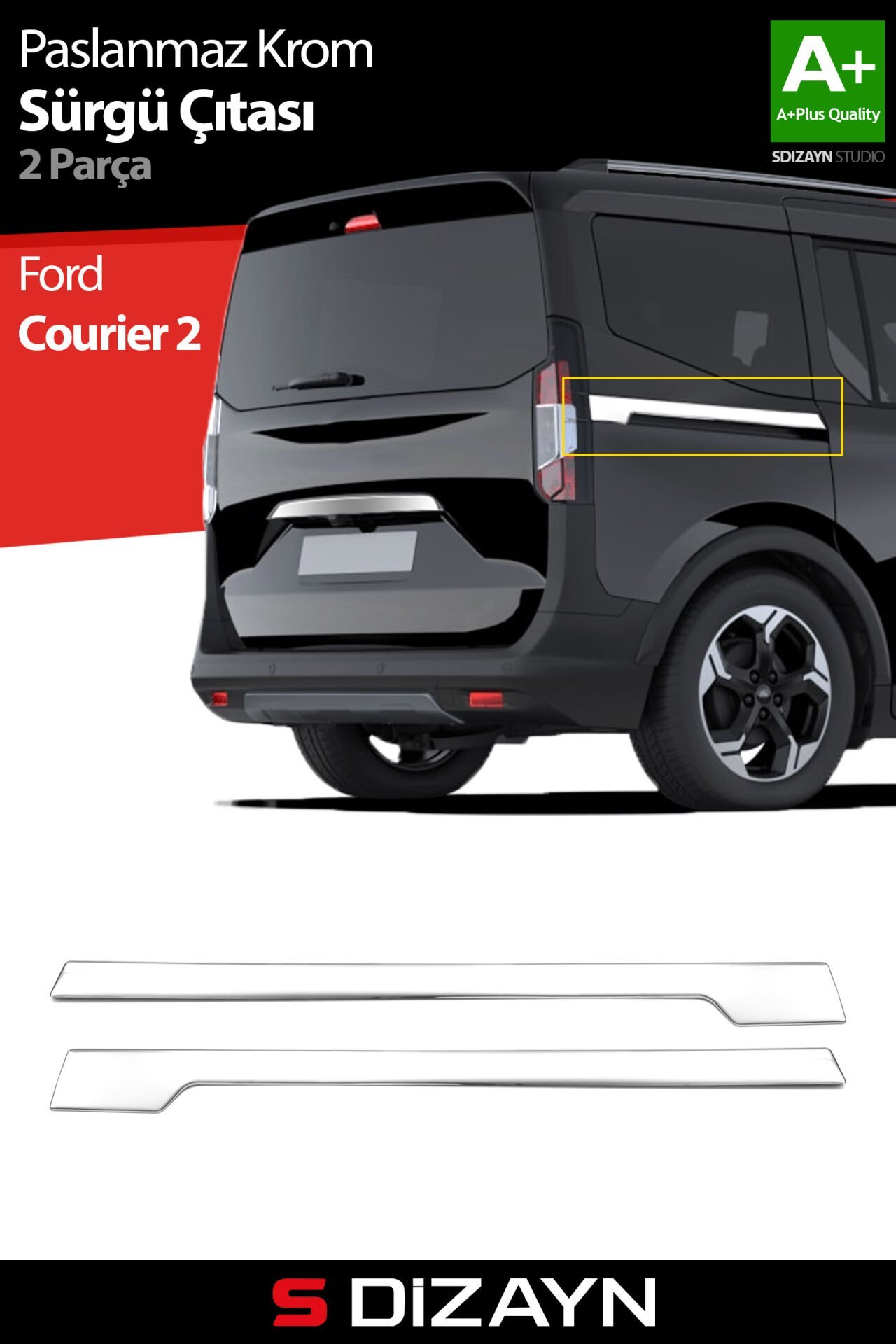 S-Dizayn Ford Courier Krom Sürgülü Kapı Çıtası 2 Prç. 2023 Üzeri A+ Kalite