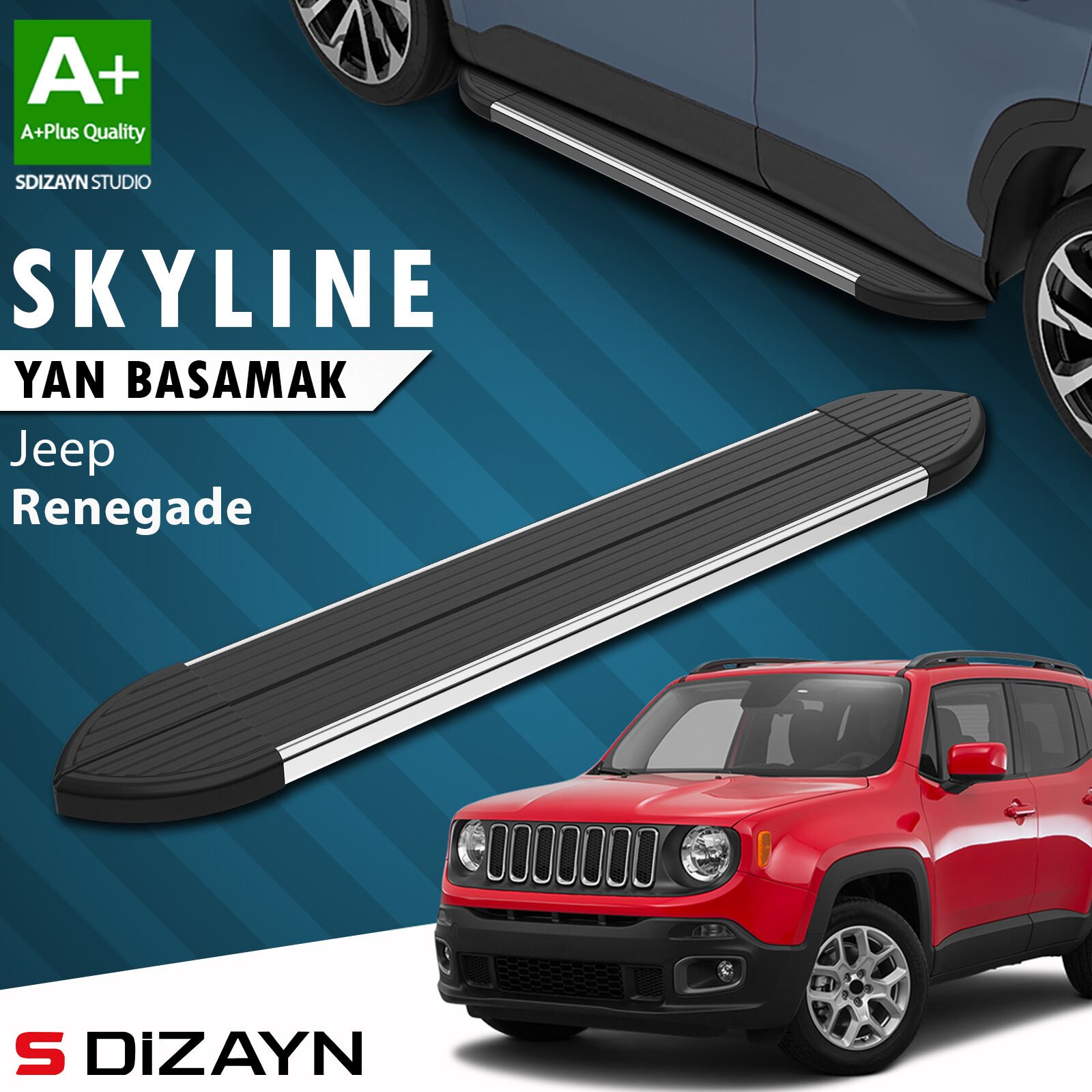 S-Dizayn Jeep Renegade Skyline Krom Yan Basamak 173 Cm 2014 Üzeri A+ Kalite