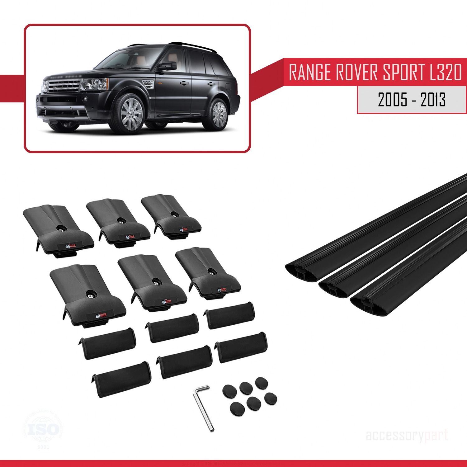 Land Rover Range Rover Sport (L320) 2005-2013 Arası ile Uyumlu FLY Model Ara Atkı Tavan Barı SİYAH 3 ADET BAR