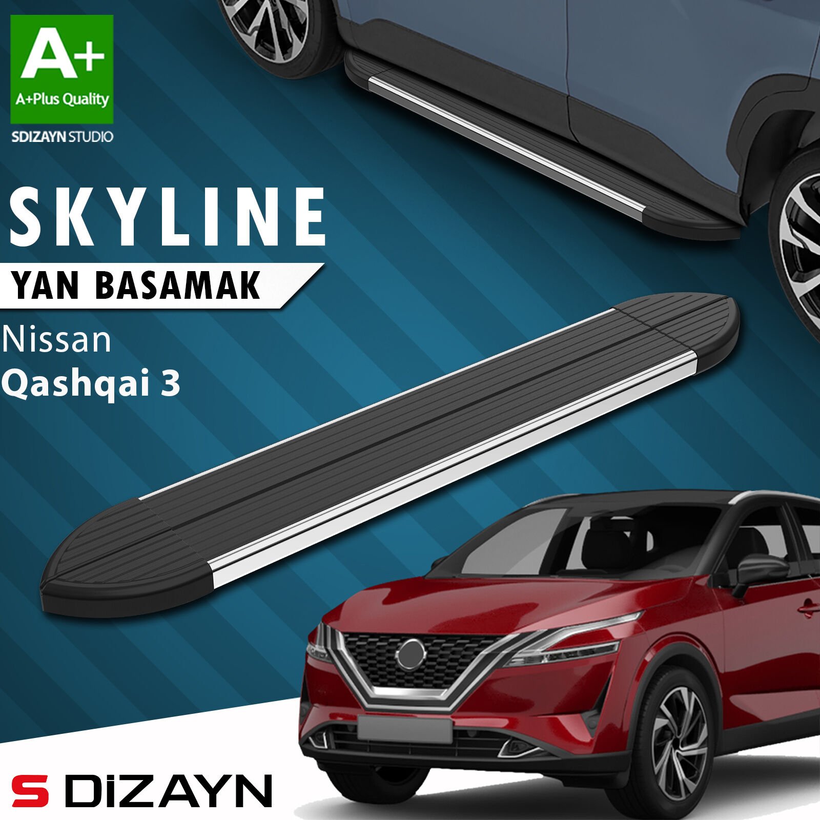 S-Dizayn Nissan Qashqai 3 Skyline Krom Yan Basamak 173 Cm 2021 Üzeri A+ Kalite