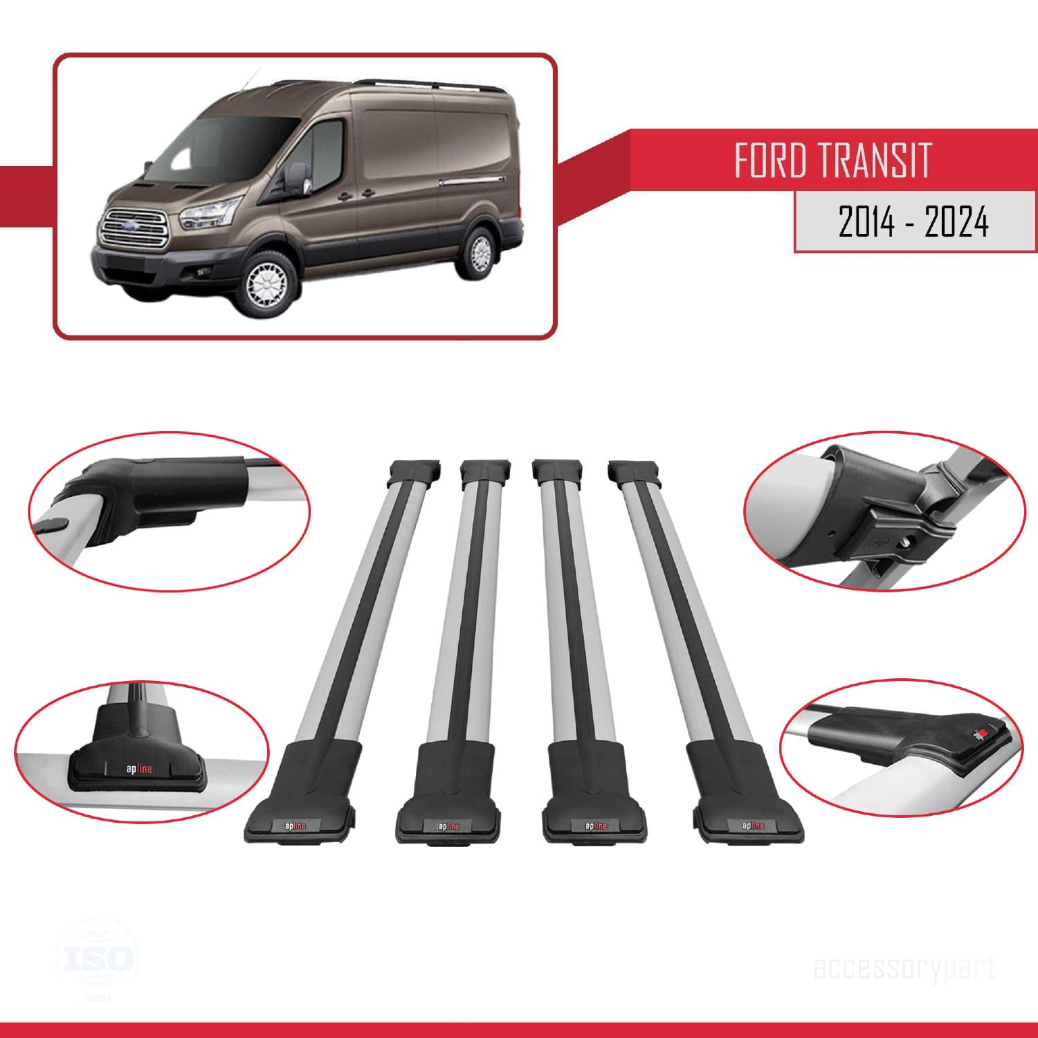 Ford Transit 2014 ve Sonrası ile uyumlu FLY Model Ara Atkı Tavan Barı GRİ 4 ADET BAR