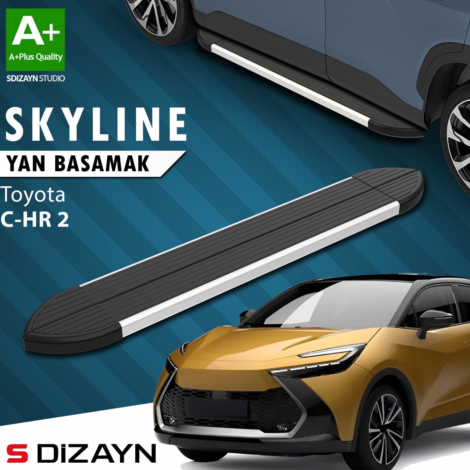 S-Dizayn Toyota C-HR 2 Skyline Aluminyum Yan Basamak 173 Cm 2023 Üzeri A+ Kalite