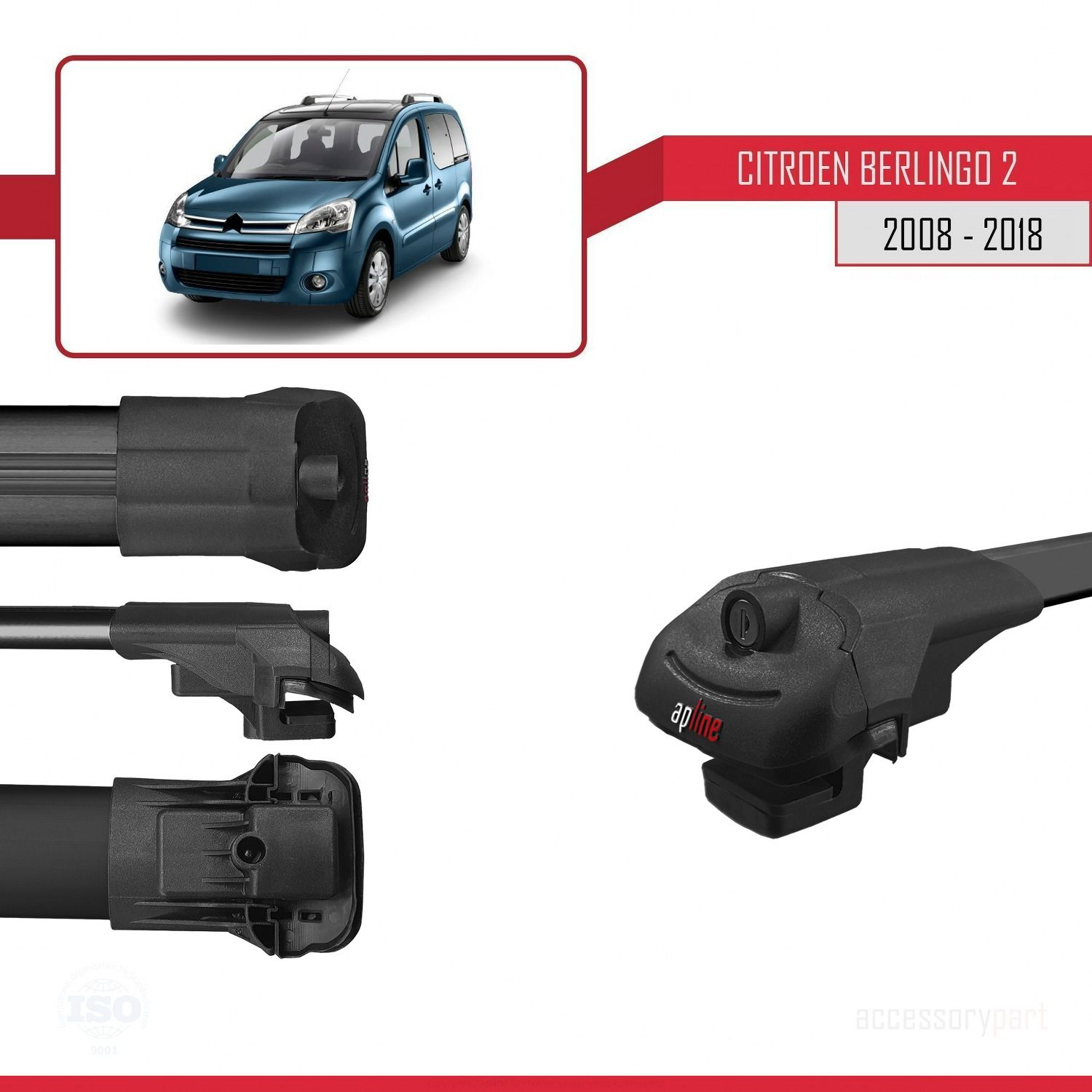 Citroen Berlingo 2008-2018 Arası ile uyumlu ACE-1 Ara Atkı Tavan Barı SİYAH 4 ADET BAR