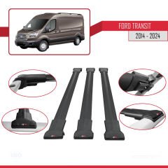 Ford Transit 2014 ve Sonrası ile uyumlu FLY Model Ara Atkı Tavan Barı SİYAH 3 ADET BAR