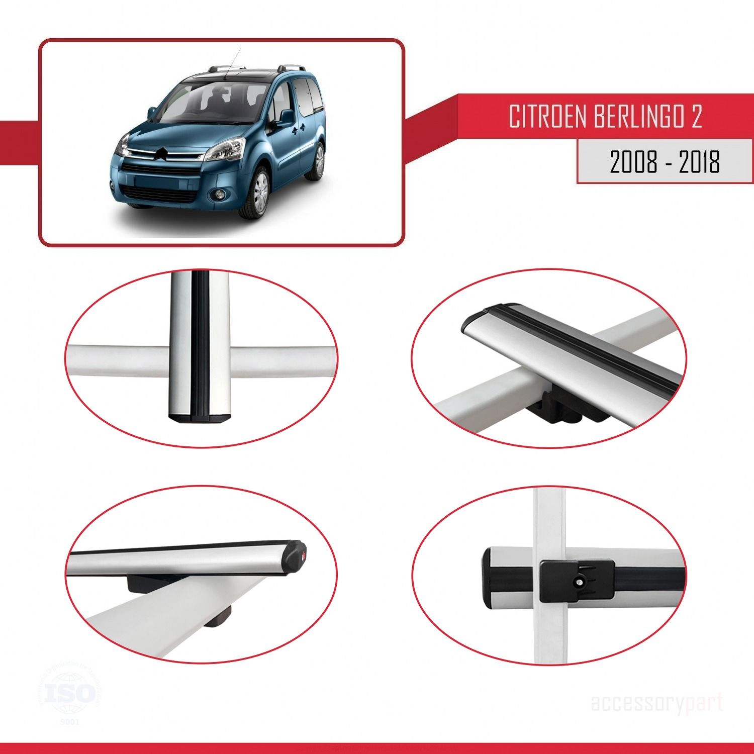 Citroen Berlingo 2008-2018 Arası ile uyumlu Basic Model Ara Atkı Tavan Barı GRİ 3 ADET