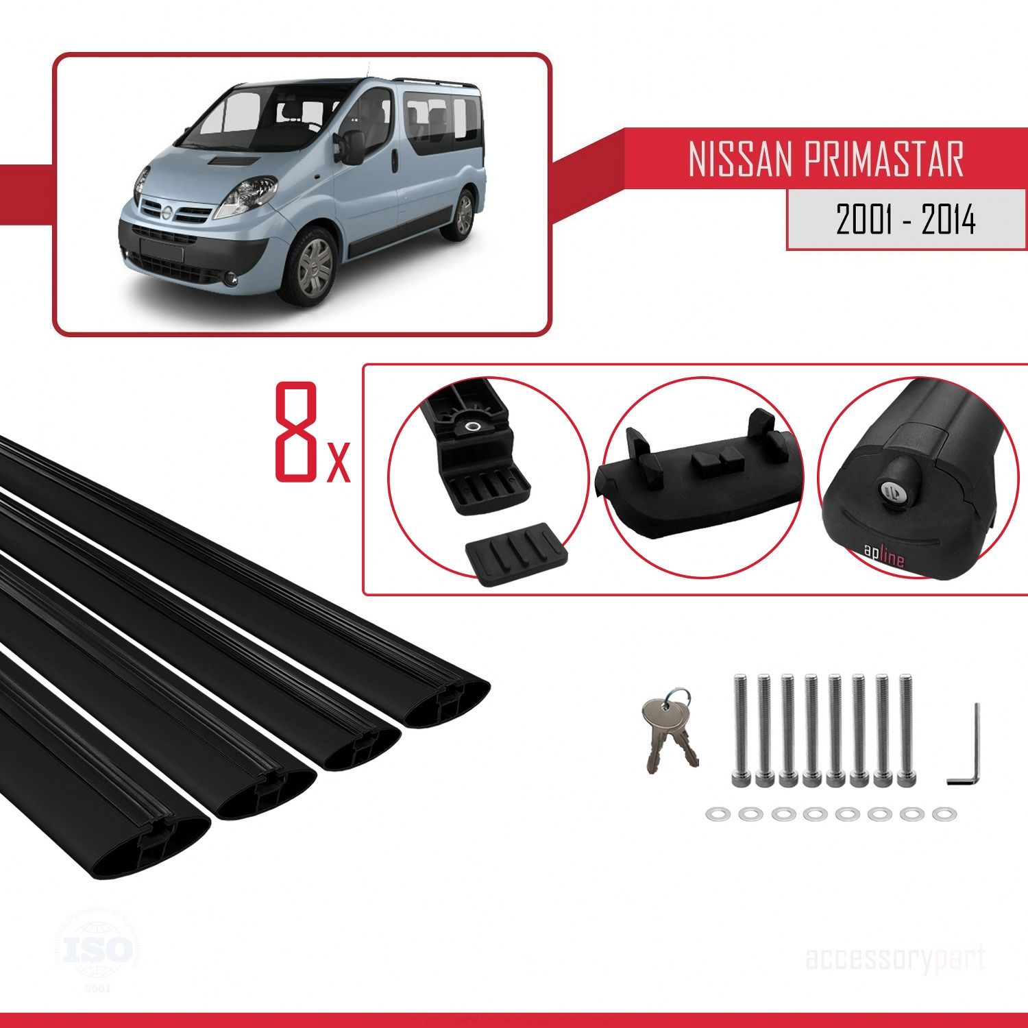 Nissan Primastar 2001-2014 Arası ile uyumlu ACE-1 Ara Atkı Tavan Barı SİYAH 4 ADET BAR