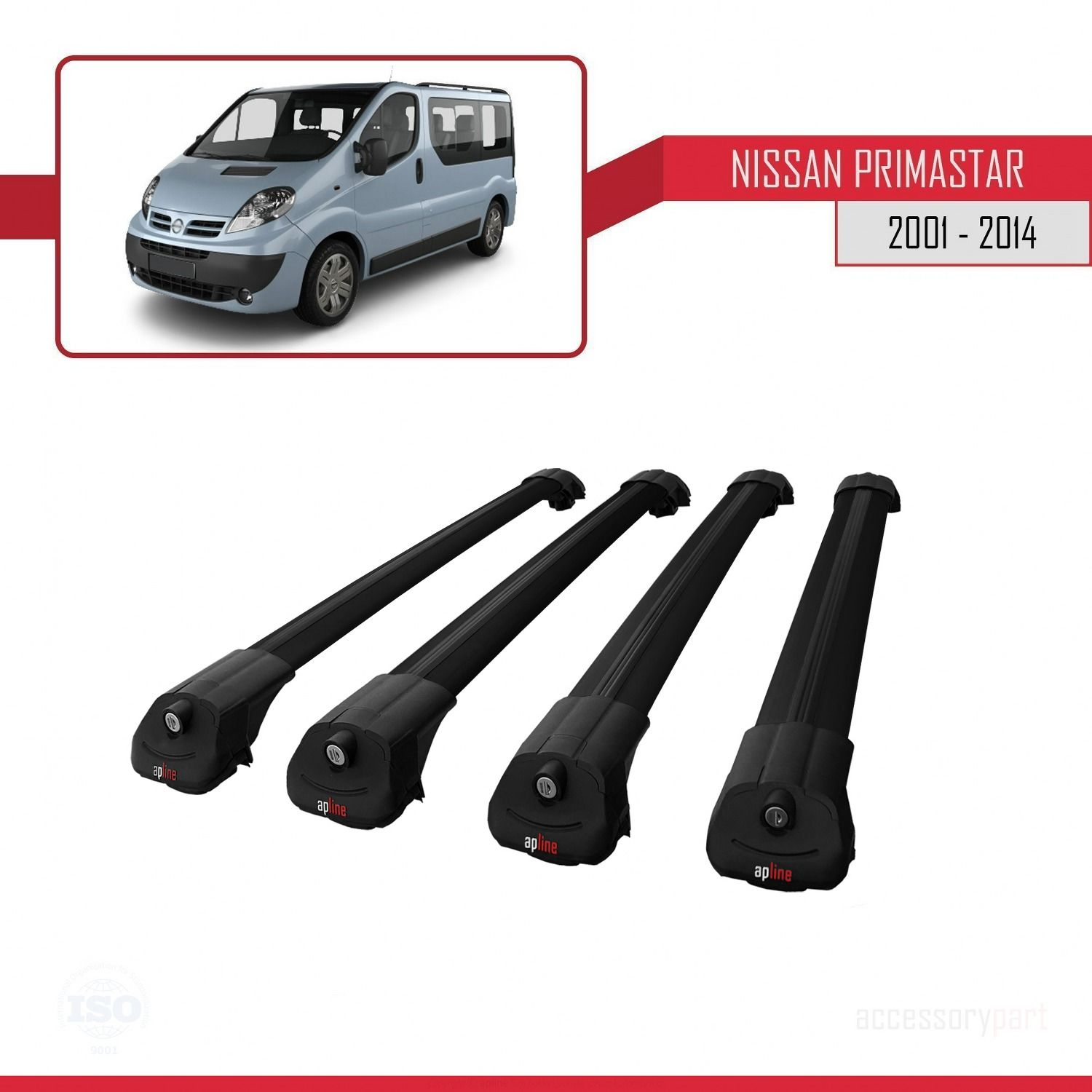 Nissan Primastar 2001-2014 Arası ile uyumlu ACE-1 Ara Atkı Tavan Barı SİYAH 4 ADET BAR
