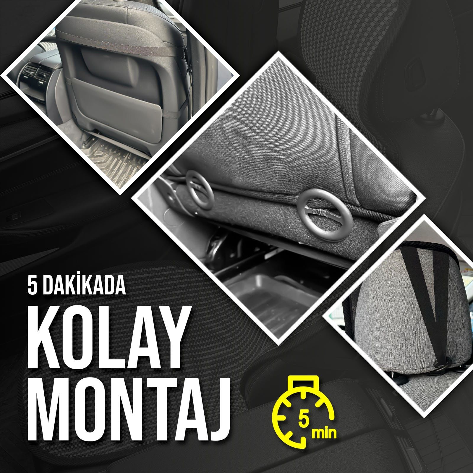 Ford Focus 3 Uyumlu Koltuk Kılıfı Minder Çizgili Füme Beyaz 2+1 Ön Arka Set