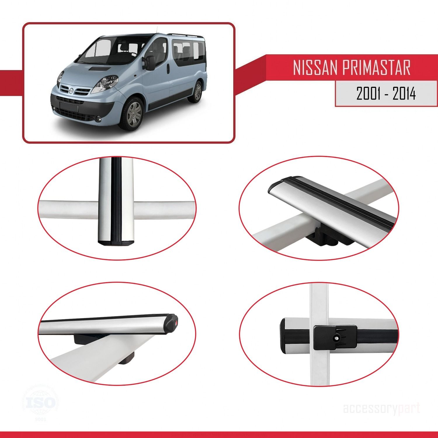 Nissan Primastar 2001-2014 Arası ile uyumlu Basic Model Ara Atkı Tavan Barı GRİ 3 ADET