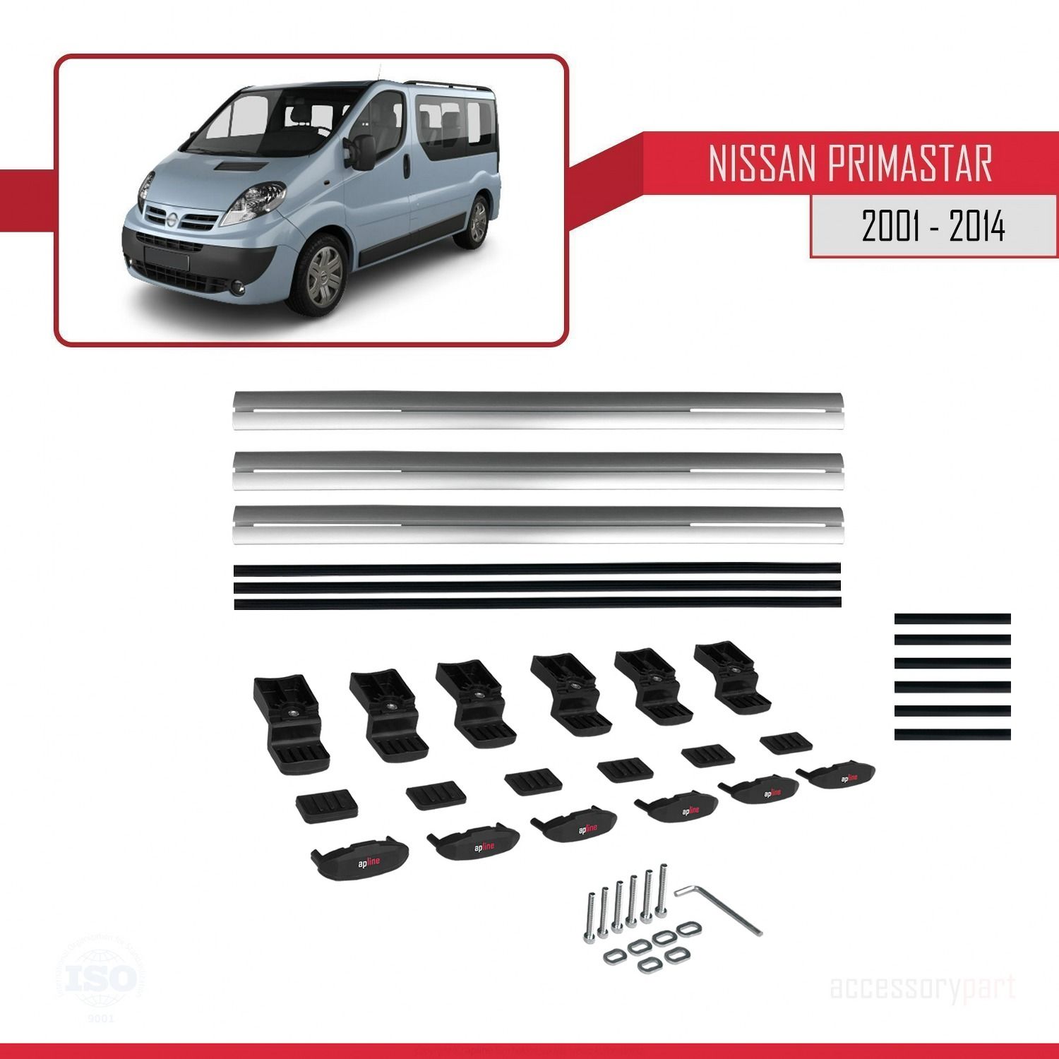 Nissan Primastar 2001-2014 Arası ile uyumlu Basic Model Ara Atkı Tavan Barı GRİ 3 ADET