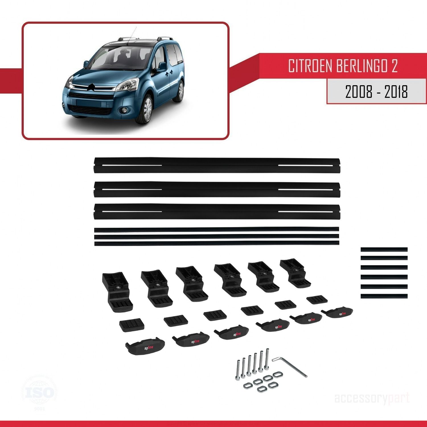 Citroen Berlingo 2008-2018 Arası ile uyumlu Basic Model Ara Atkı Tavan Barı SİYAH 3 ADET