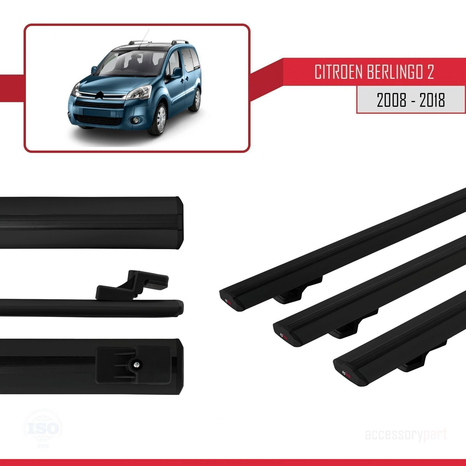 Citroen Berlingo 2008-2018 Arası ile uyumlu Basic Model Ara Atkı Tavan Barı SİYAH 3 ADET