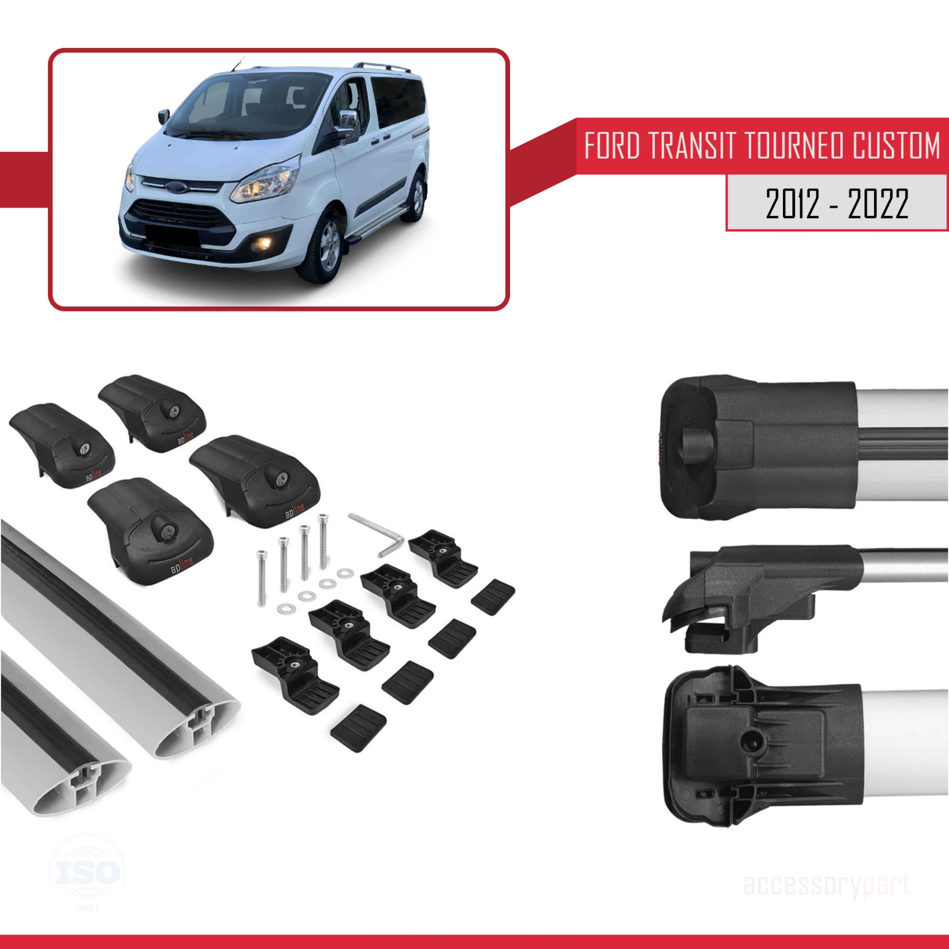 Ford Transit Tourneo - Custom 2012-2023 Arası ile uyumlu ACE-1 Ara Atkı Tavan Barı GRİ