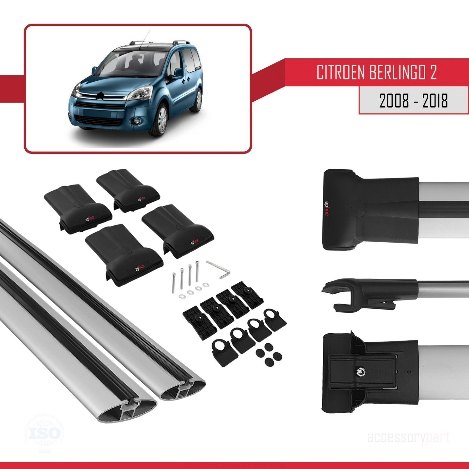 Citroen Berlingo 2008-2018 Arası ile uyumlu FLY Model Ara Atkı Tavan Barı GRİ