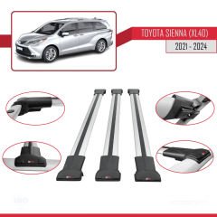 Toyota Sienna (XL40) 2021 ve Sonrası ile Uyumlu FLY Model Ara Atkı Tavan Barı GRİ 3 ADET BAR