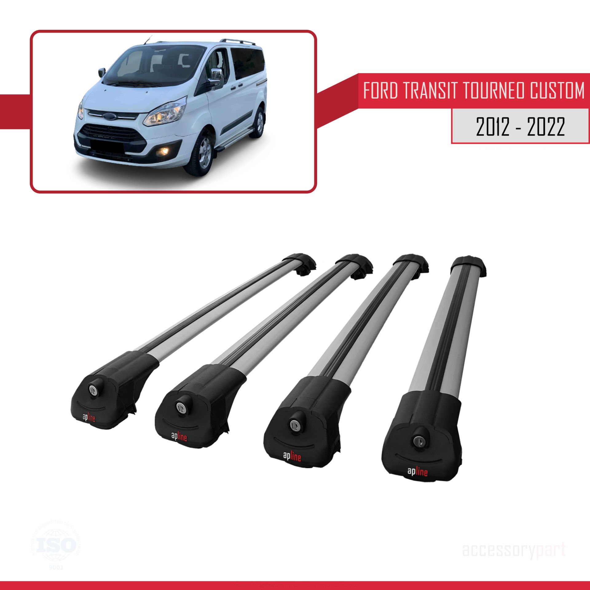 Ford Transit Tourneo - Custom 2012-2023 Arası ile uyumlu ACE-1 Ara Atkı Tavan Barı GRİ 4 ADET BAR