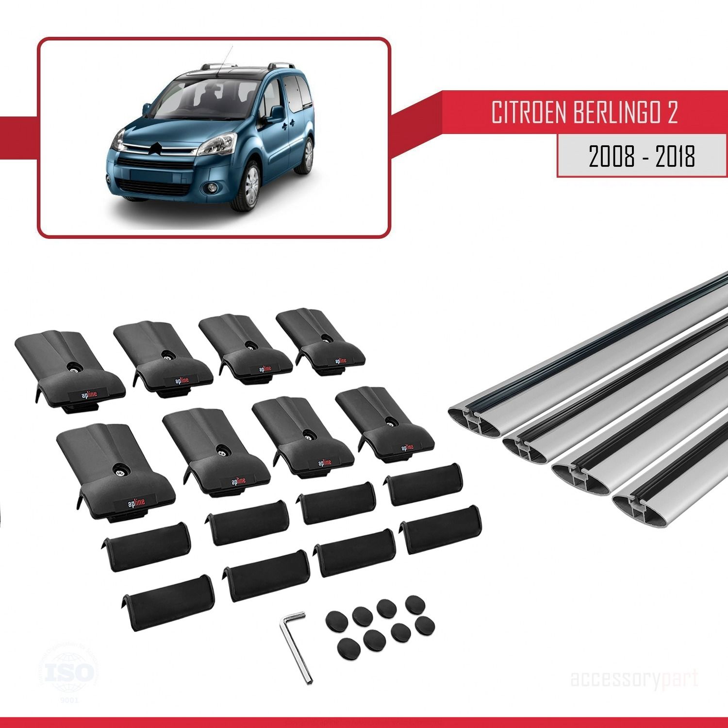 Citroen Berlingo 2008-2018 Arası ile uyumlu FLY Model Ara Atkı Tavan Barı GRİ 4 ADET BAR
