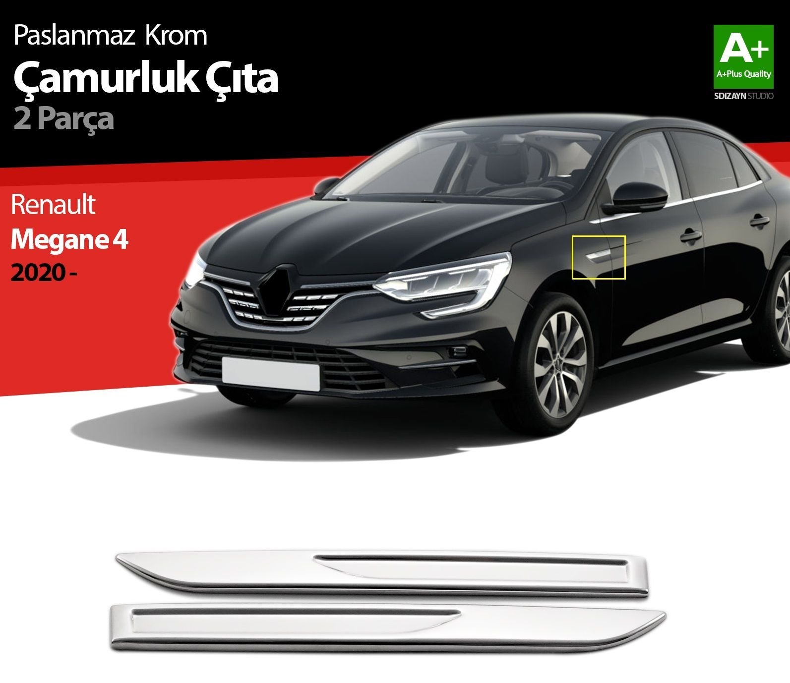 Renault Megane Uyumlu 5 Çamurluk Kromu -2020 Paslanmaz Çelik Parça